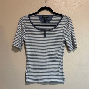 Ralph Lauren Blue and White Striped Short Sleeve Top